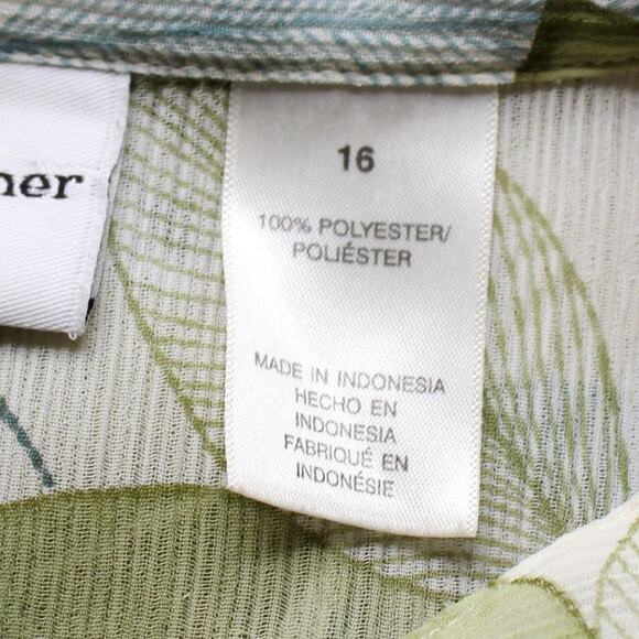 Alfred Dunner Blue Green Leaf Button Down Blouse Size 16 Leaves - Picture 8 of 10